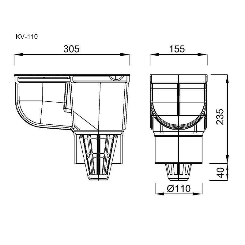 Styron kültéri víznyelő ereszbekötéssel, 110 mm (STY-KV-110)