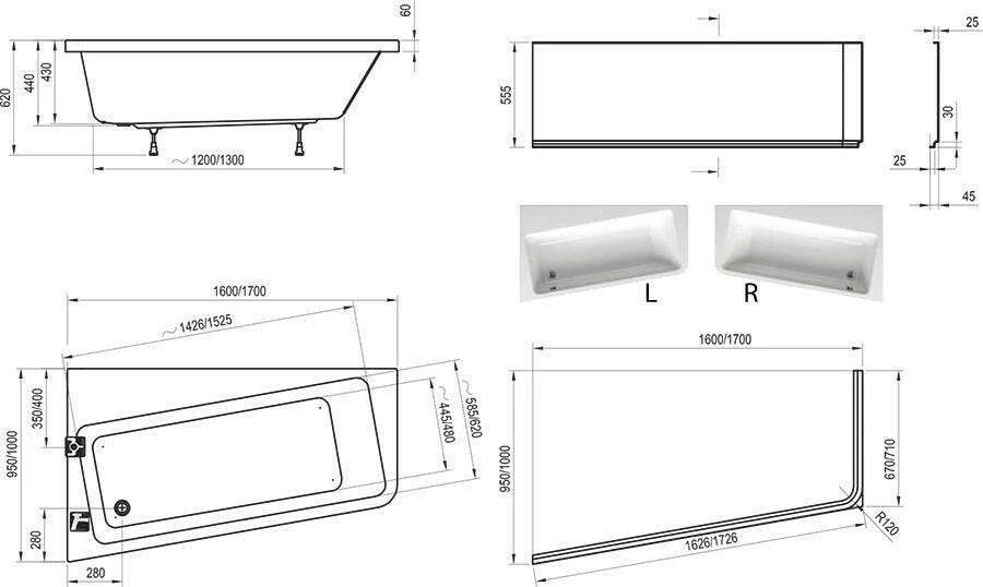Ravak 10° akrilkád 160x95 balos fehér ( C831000000 )
