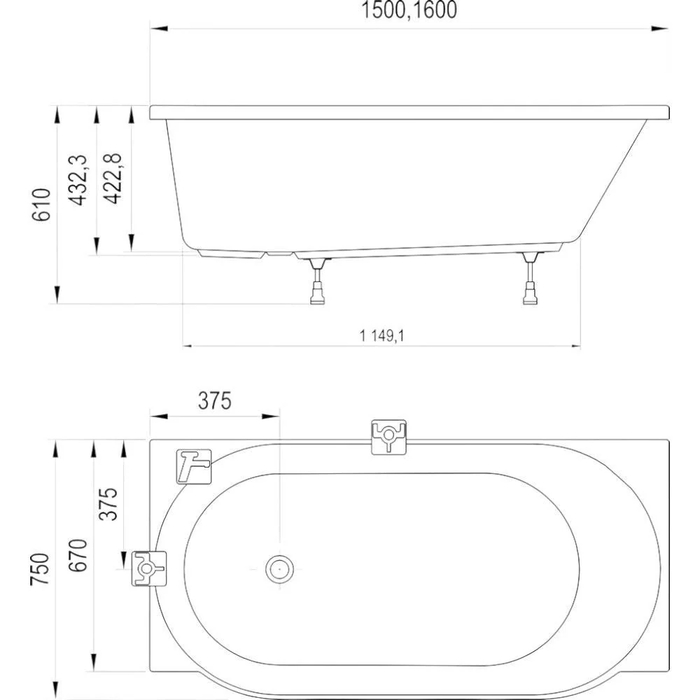 Ravak Arc akrilkád 160x75 balos fehér (CE81000000)
