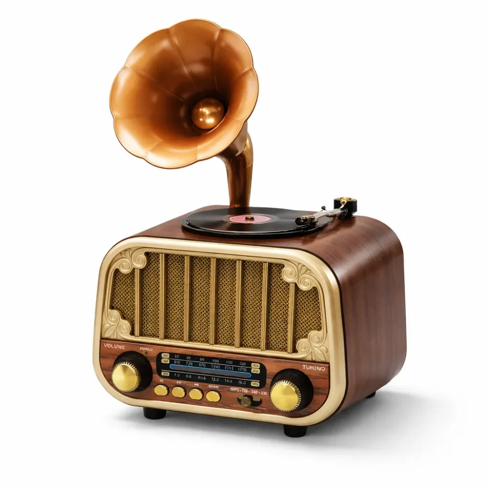 Vintage Gramofon Rádió Lemezjátszó Bluetooth USB FM