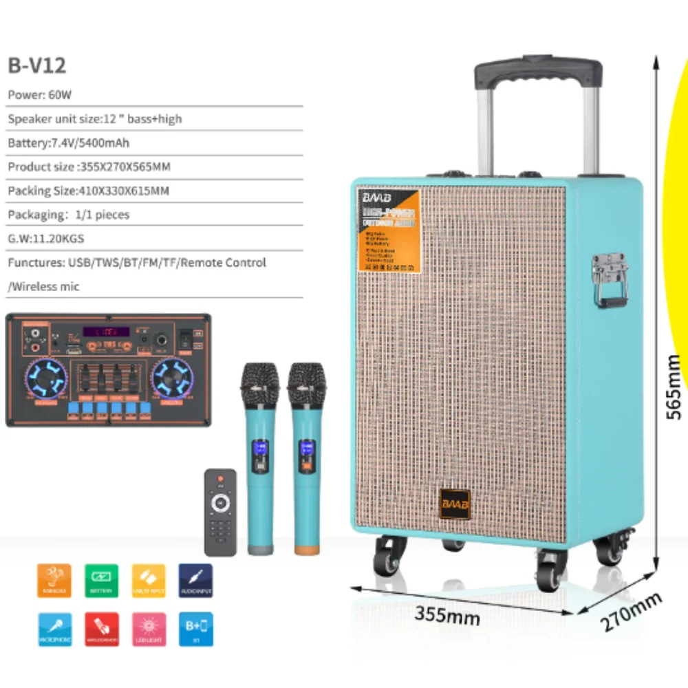 Xingua Nagy teljesítményű karaoke bluetooth hangszóró 2 mikrofononal