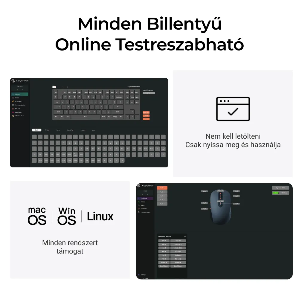 Keychron B33 billentyűzet és BM25 Egér - ISO HU wireless