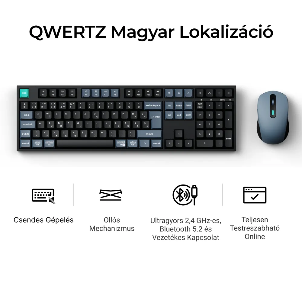Keychron B36 billentyűzet és BM25 Egér - ISO HU wireless