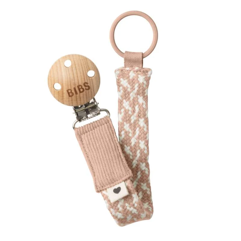 BIBS Paci Braid cumisüveg-pánt 22 cm – Rózsaszín/Elefántcsont