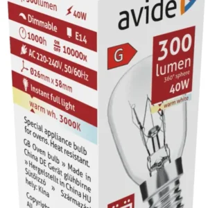 Avide Sütőizzó 300°C izzó 40W E14 WW 3000K AROB14WW-40W