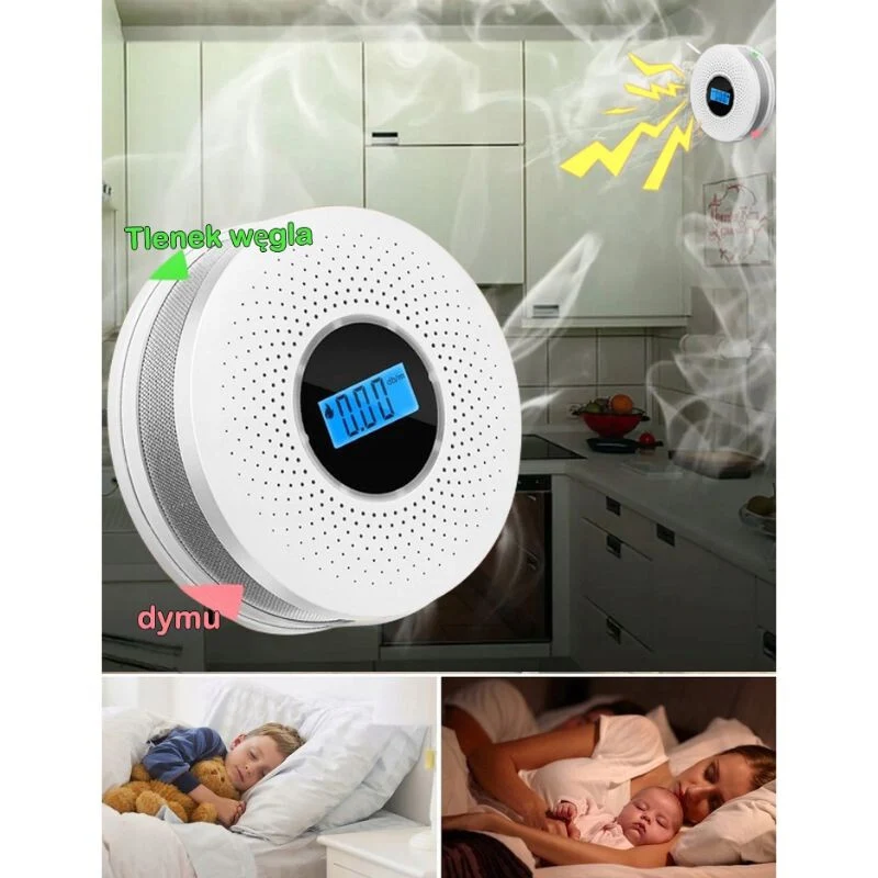 JKD‑512COM LCD kijelzős szén‑monoxid és füstérzékelő – hang és fényriasztással