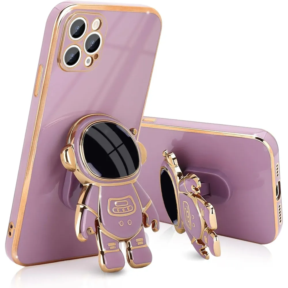 2 az 1-ben TPU védőtok, Vivimall, Apple iPhone 15 Pro, Űrhajós állvánnyal, Ütésálló, Ütésálló, Kameravédelem, Lila