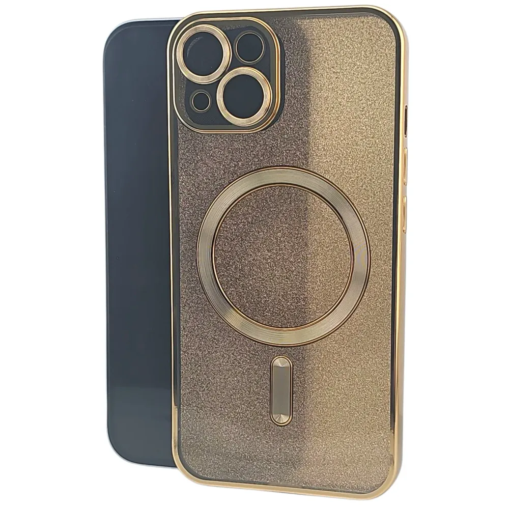 2 az 1-ben védőtok, Vivimall, Apple iPhone 15 Plus készülékhez, MagSafe kompatibilis, mágneses, lencsevédelemmel, TPU, arany