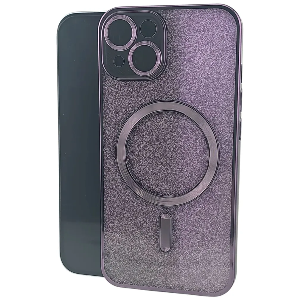2 az 1-ben védőtok, Vivimall, Apple iPhone 15 Plus készülékhez, MagSafe kompatibilis, mágneses, lencsevédelemmel, TPU, lila