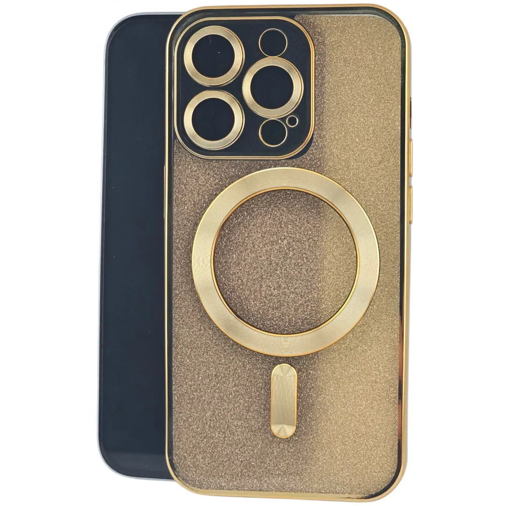 2 az 1-ben védőtok, Vivimall, Apple iPhone 14 Pro készülékhez, MagSafe kompatibilis, mágneses, lencsevédelemmel, TPU, arany