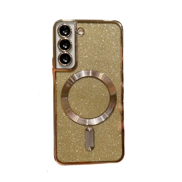 2 az 1-ben védőtok, Vivimall, Samsung Galaxy S24 Ultra tok, Glitter Chrome Magsafe, TPU, mágneses, lencsevédelemmel, arany