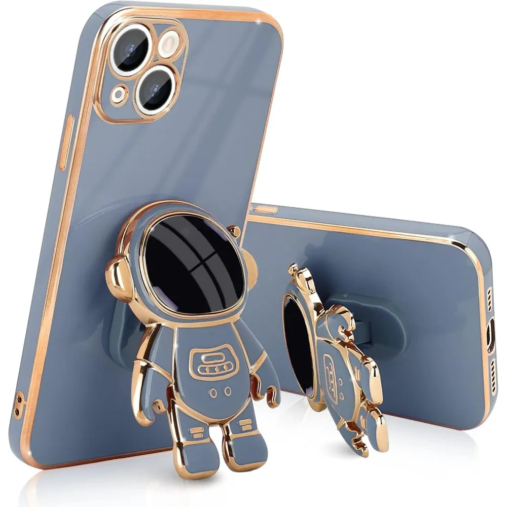 2in1 TPU védőtok, Vivimall, Apple iPhone 15-höz, Asztronauta kitámasztóval, Ütésálló, Ütésálló, Kamera védelemmel, Kék