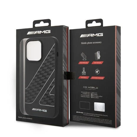 AMG – iPhone 14 Pro Max hátlap – Kétrétegű – Kockás zászló mintás – Fekete