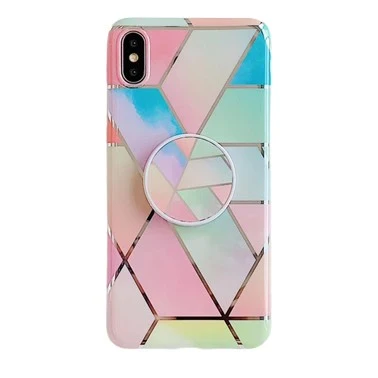 Apple iPhone SE 2020 puha IMD TPU márvány geometriai rózsaszín tok állvánnyal