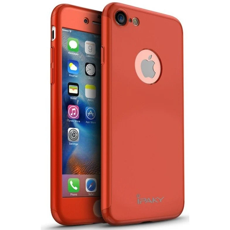 Apple iPhone 7 IPAKY Full Cover 360 tok piros + ajándék fólia