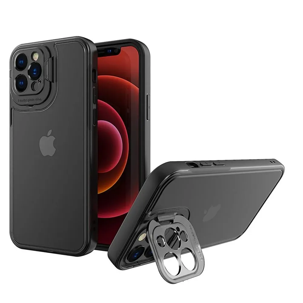 Apple iPhone 14 Plus védőtok, Vivimall, Bracket series támasztékkal és kamera védelemmel, fekete