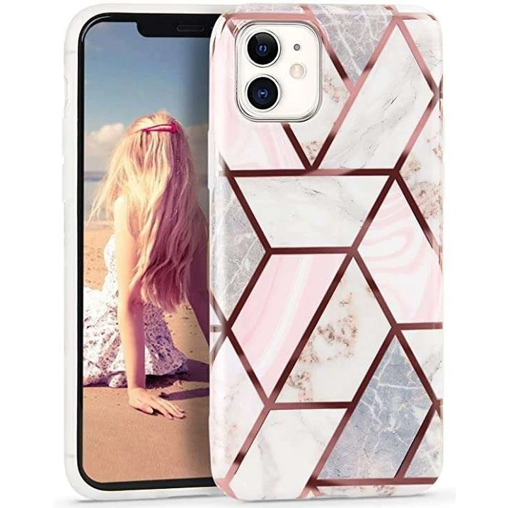 Apple iPhone 11 Pro Soft IMD TPU Marble Geometric fehér védőtok