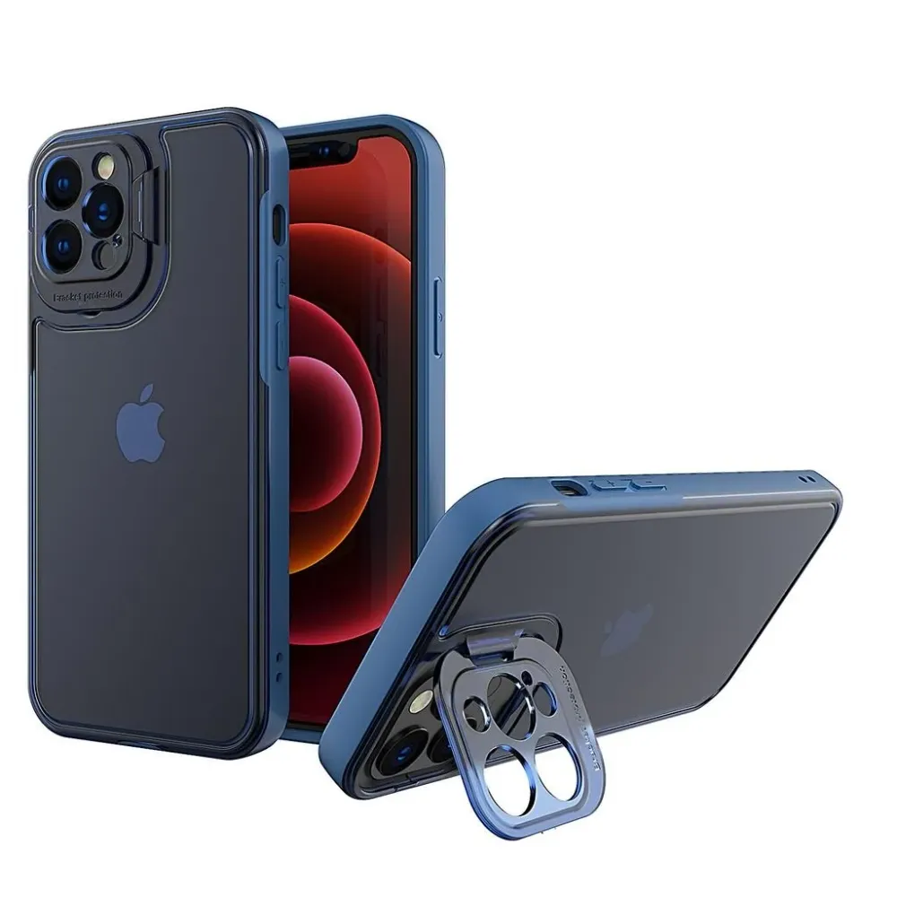Apple iPhone 14 Pro védőtok, Vivimall, Bracket series, támasztékkal és kamera védelemmel, kék