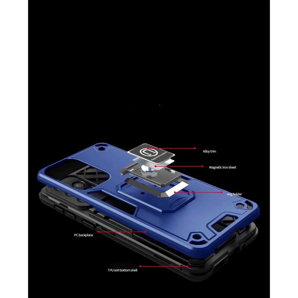 Iron Warriors tok iPhone 14 Pro Max-hoz, Vivimall, Hybrid Gyűrűtartó és kitámasztó, Sötétkék