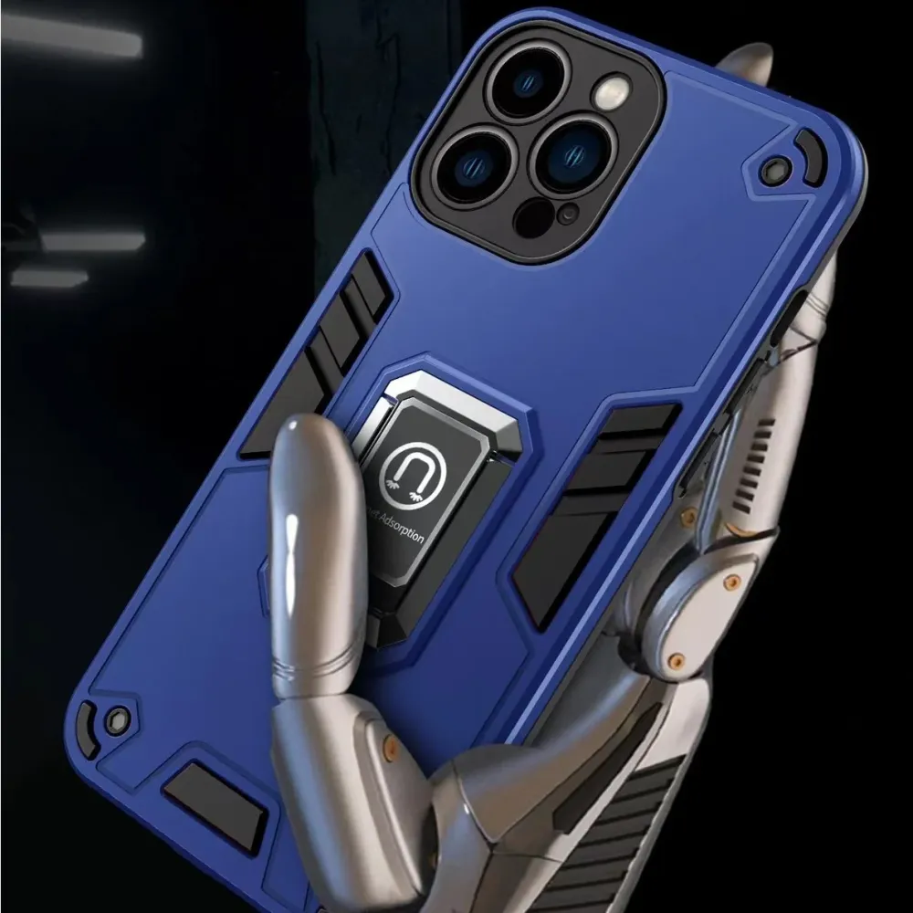 Iron Warriors tok iPhone 14 Pro Max-hoz, Vivimall, Hybrid Gyűrűtartó és kitámasztó, Sötétkék
