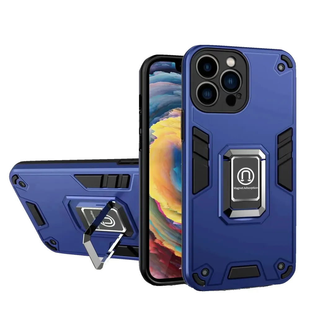 Iron Warriors tok iPhone 14 Pro-hoz, Vivimall, Hybrid Ring Holder Kickstand, Sötétkék