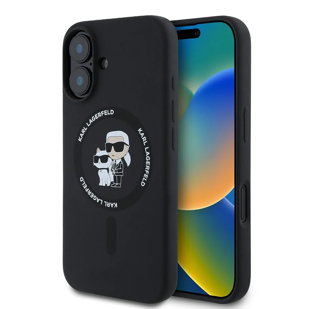 Karl Lagerfeld – iPhone 16 hátlap – MagSafe – Szilikon – KC Body Ring – Fekete