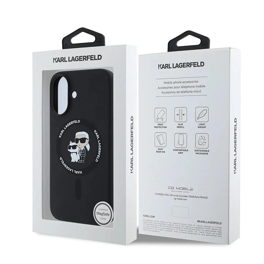 Karl Lagerfeld – iPhone 16 hátlap – MagSafe – Szilikon – KC Body Ring – Fekete