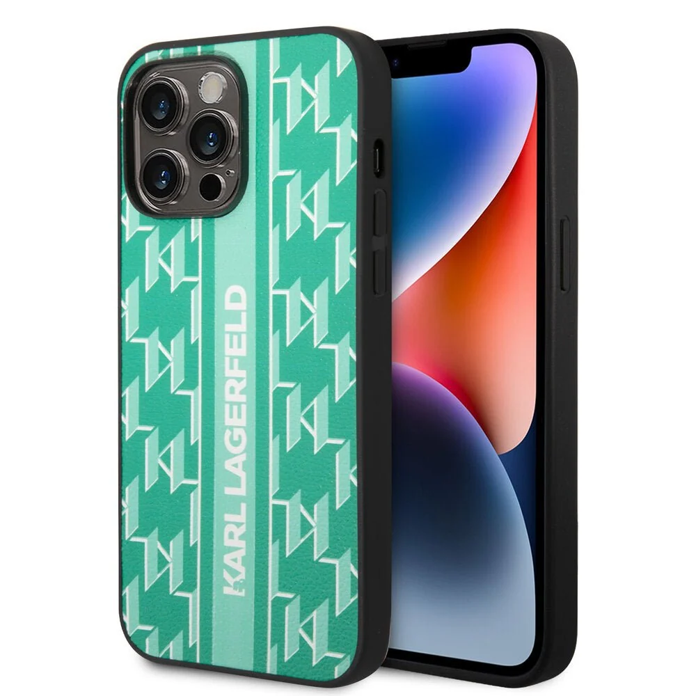 Karl Lagerfeld – iPhone 14 Pro Max hátlap – Monogram csíkok – Zöld