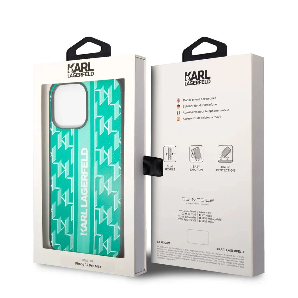Karl Lagerfeld – iPhone 14 Pro Max hátlap – Monogram csíkok – Zöld