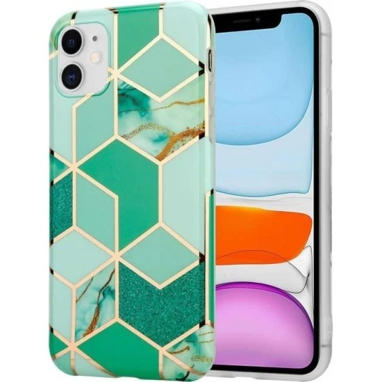 Samsung A11 Soft IMD TPU márvány geometriai zöld védőtok