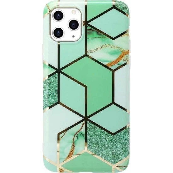 Samsung A11 Soft IMD TPU márvány geometriai zöld védőtok