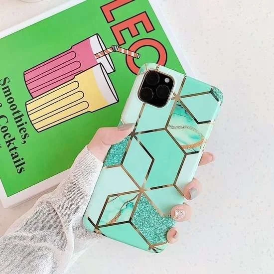 Samsung S10 Soft IMD TPU márvány geometriai zöld védőtok