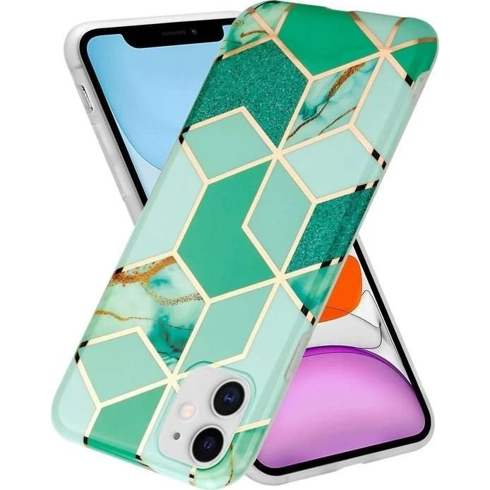 Samsung S10 Soft IMD TPU márvány geometriai zöld védőtok