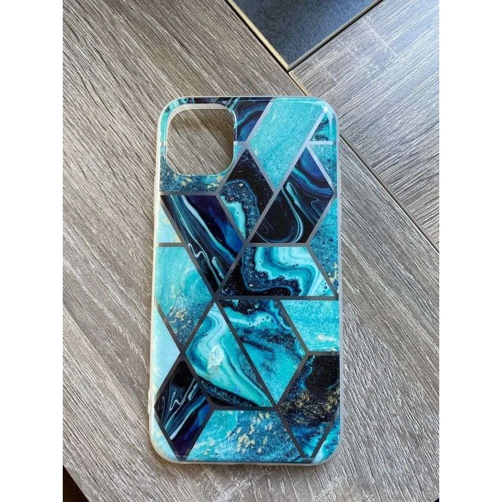 Samsung S21 Ultra Soft IMD TPU márvány geometriai kék védőtok