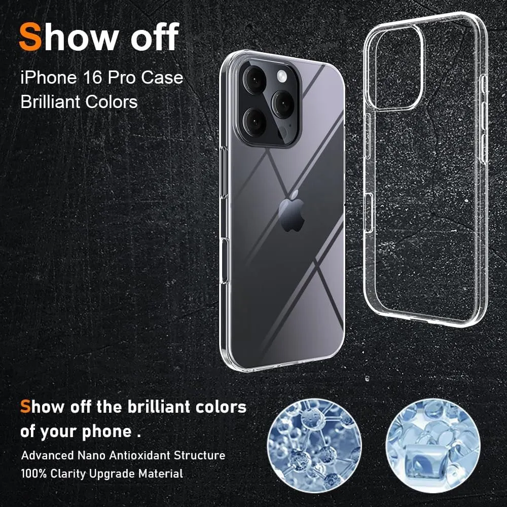 Szilikon védőtok Apple iPhone 16 Pro-hoz, PC, Ütésálló, Átlátszó
