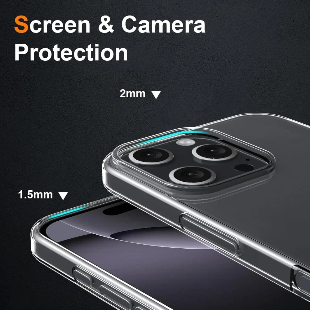 Szilikon védőtok Apple iPhone 16 Pro-hoz, PC, Ütésálló, Átlátszó