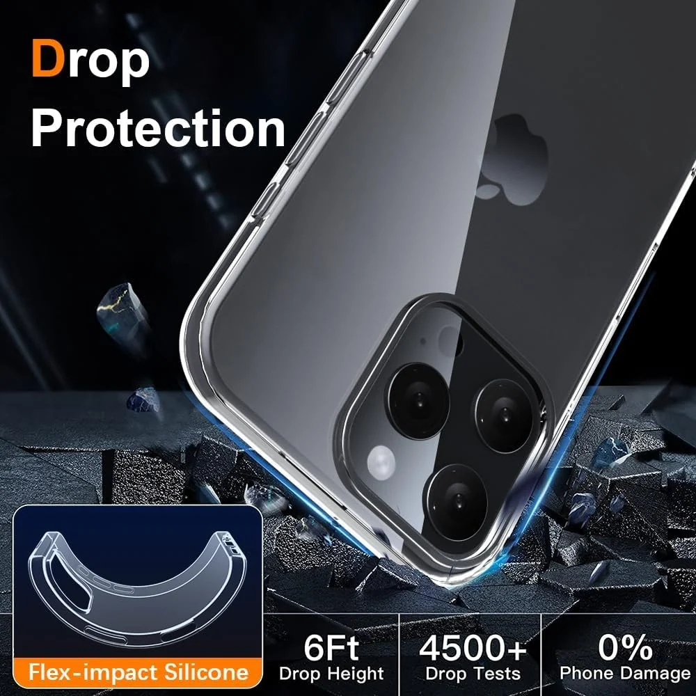 Szilikon védőtok Apple iPhone 16 Pro-hoz, PC, Ütésálló, Átlátszó