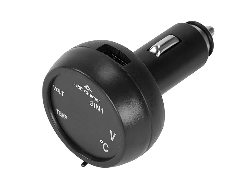 Töltő USB, 2.1A, 12/24V-os szivargyújtóhoz, voltmérővel