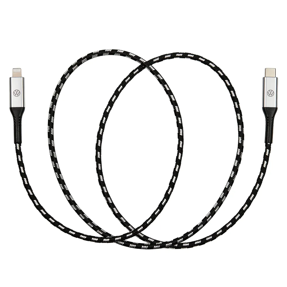 VW USB-C és Apple Lightning prémium töltőkábel, 100cm hosszú csatlakozókábel, 000051446CC