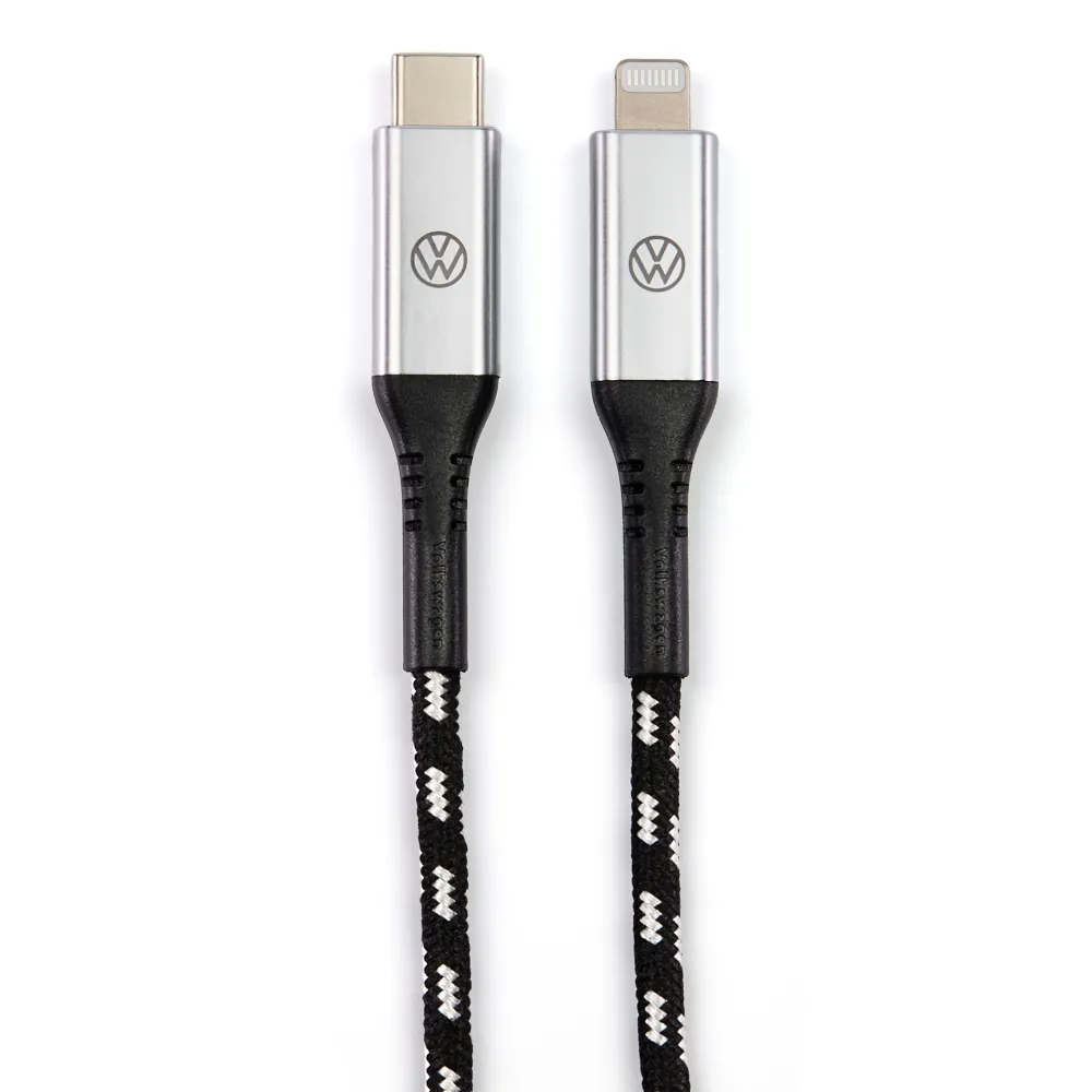 VW USB-C és Apple Lightning prémium töltőkábel, 100cm hosszú csatlakozókábel, 000051446CC