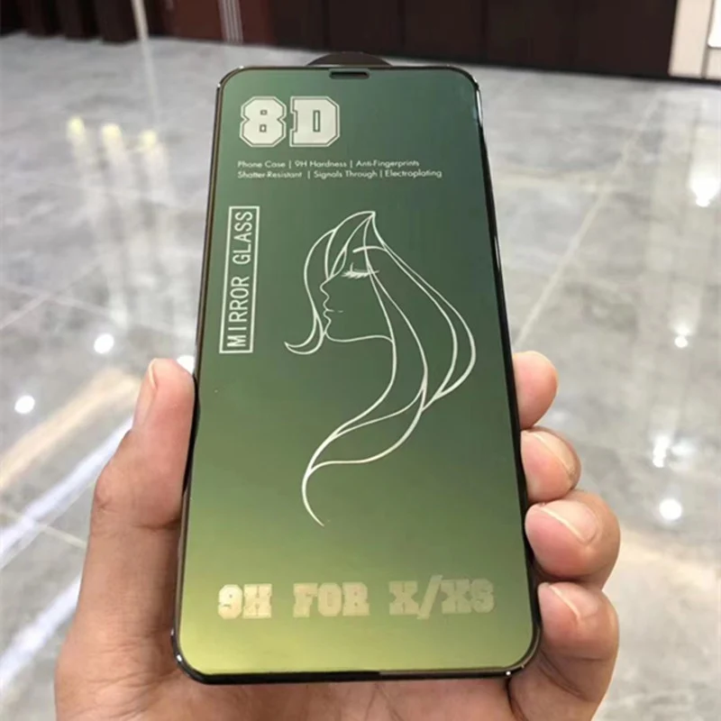 Védőfólia, Vivimall, iPhone 15-höz, Edzett üveg tükör 8D, Tükörhatás, HD, Zöld