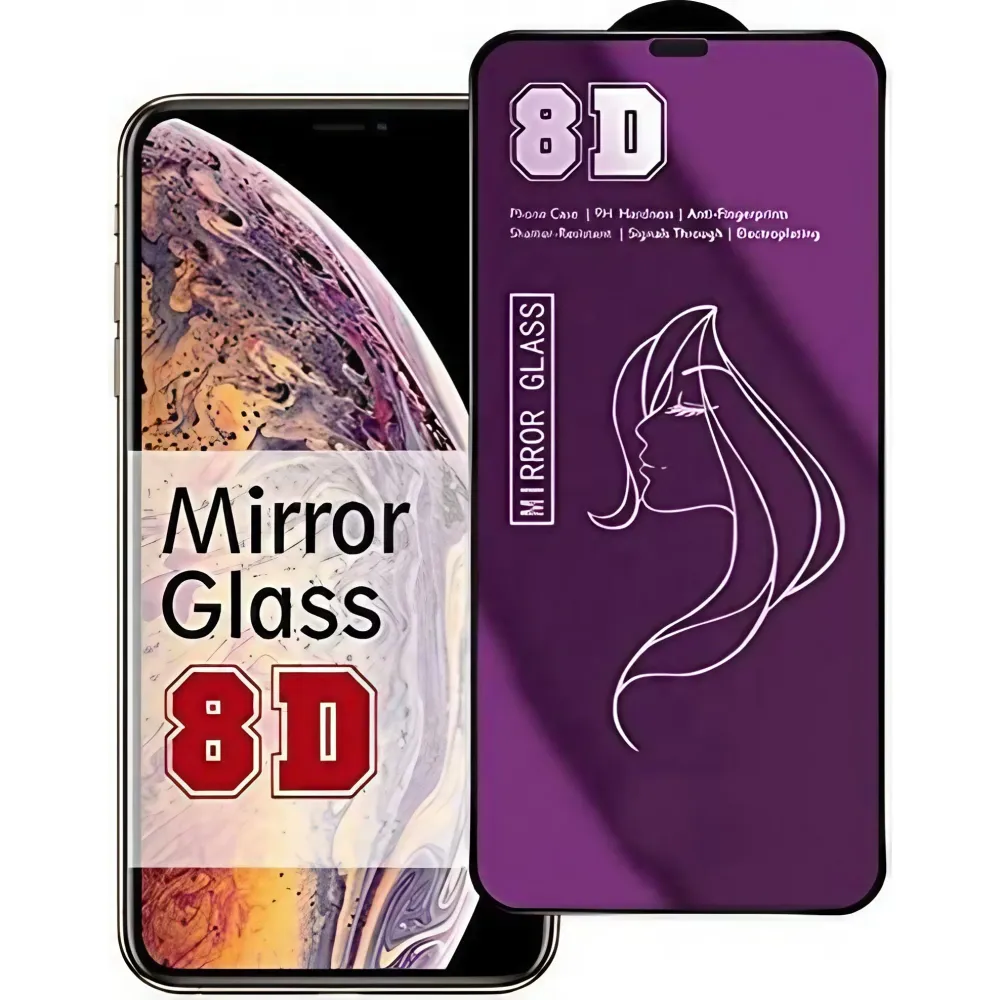 Védőfólia, Vivimall, iPhone 15 Plus, Tempered Glass Mirror 8D, Tükörhatás, HD, Lila