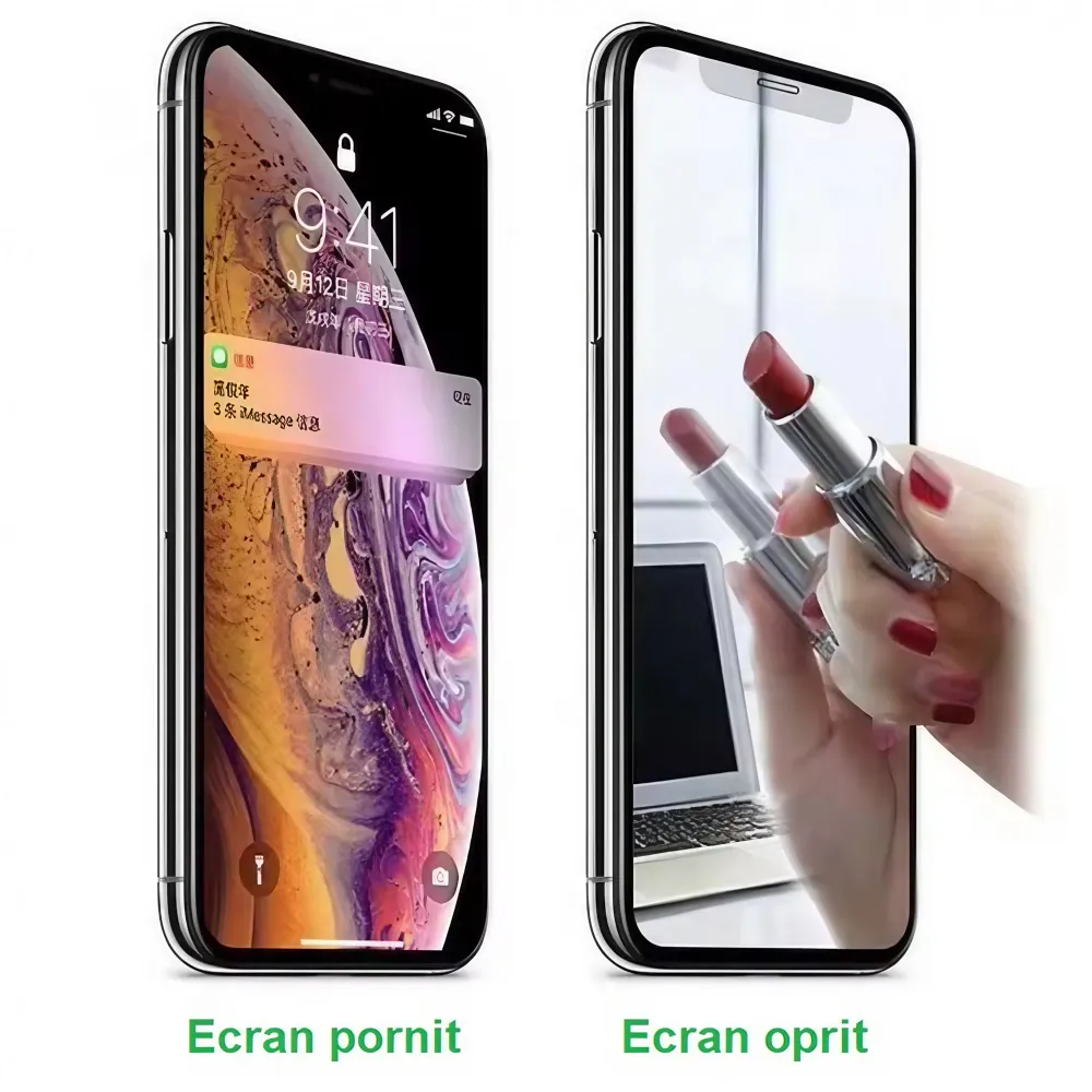 Védőfólia, Vivimall, iPhone 15 Plus, Tempered Glass Mirror 8D, Tükörhatás, HD, Lila