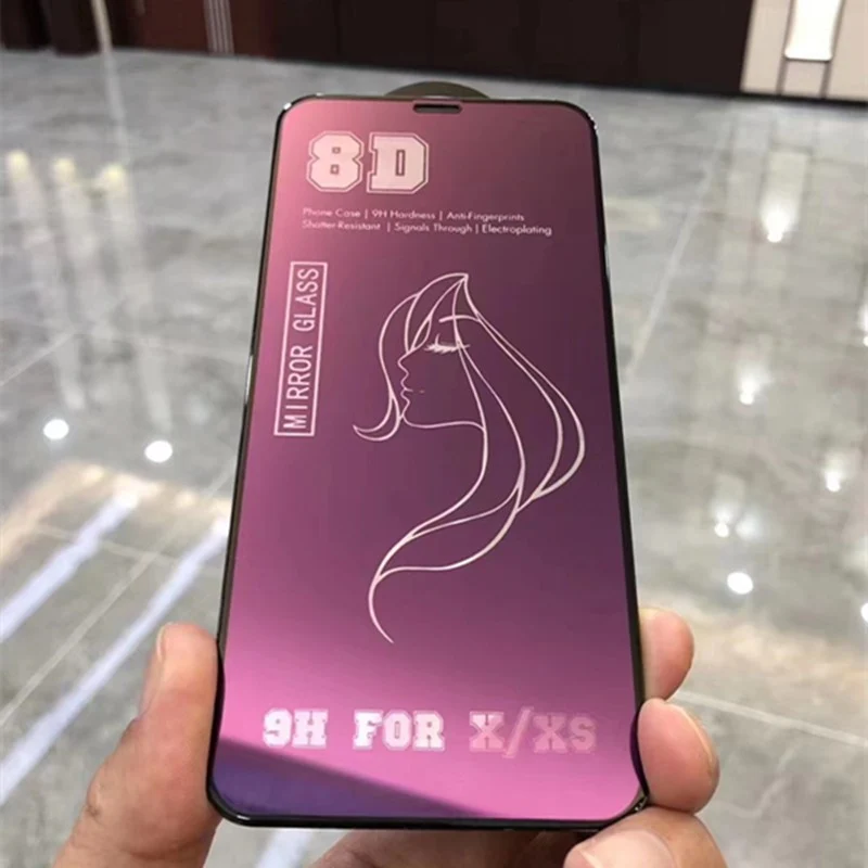 Védőfólia, Vivimall, iPhone 15 Plus, Tempered Glass Mirror 8D, Tükörhatás, HD, Lila