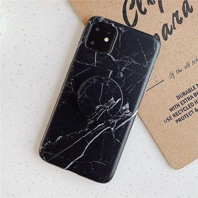 Védőtok Apple iPhone SE 2020 Soft IMD TPU Márvány Fekete Tartóval