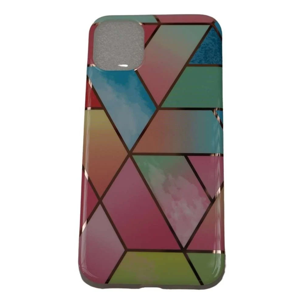Védőtok Apple iPhone 7/8/SE 2020 Soft IMD TPU, márványos geometriai mintás, rózsaszín