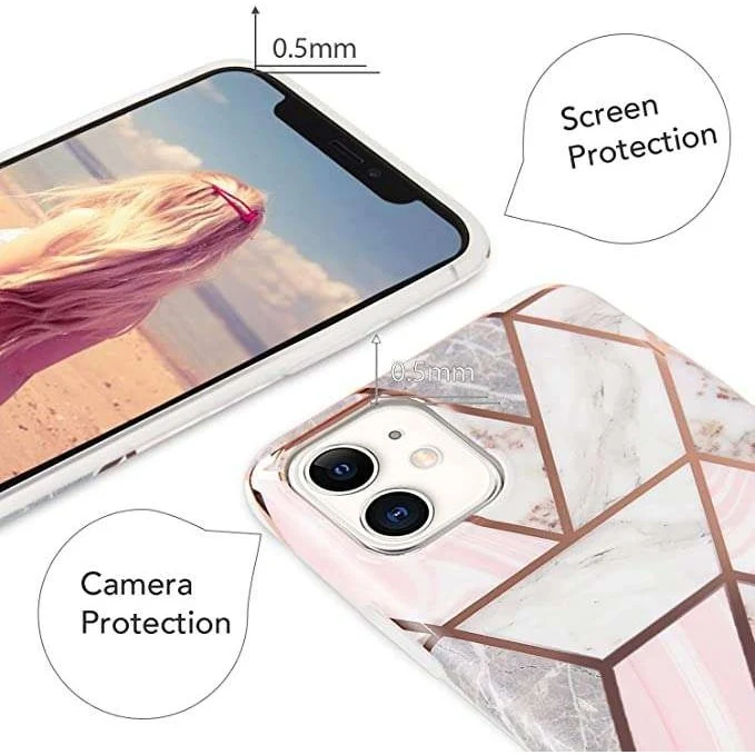 Védőtok Apple iPhone X/XS Soft IMD TPU Marble Geometric, fehér