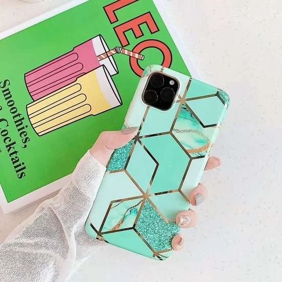 Védőtok Apple iPhone X/XS Soft IMD TPU Marble Geometric zöld