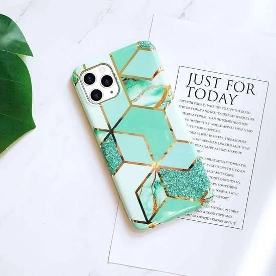 Védőtok Apple iPhone X/XS Soft IMD TPU Marble Geometric zöld