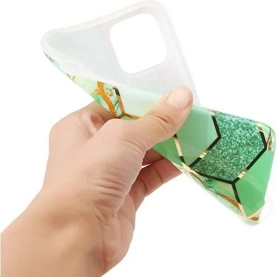 Védőtok Apple iPhone X/XS Soft IMD TPU Marble Geometric zöld